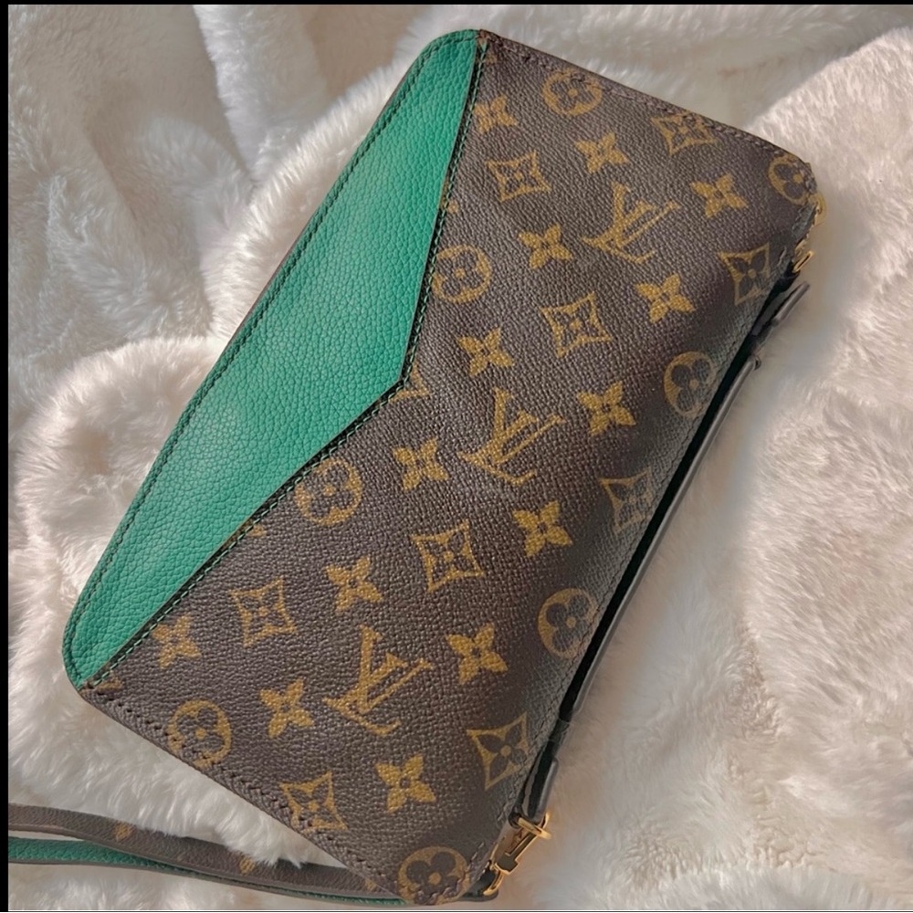 Louis Vuitton Monogram Wristlet Clutch with Green Accent